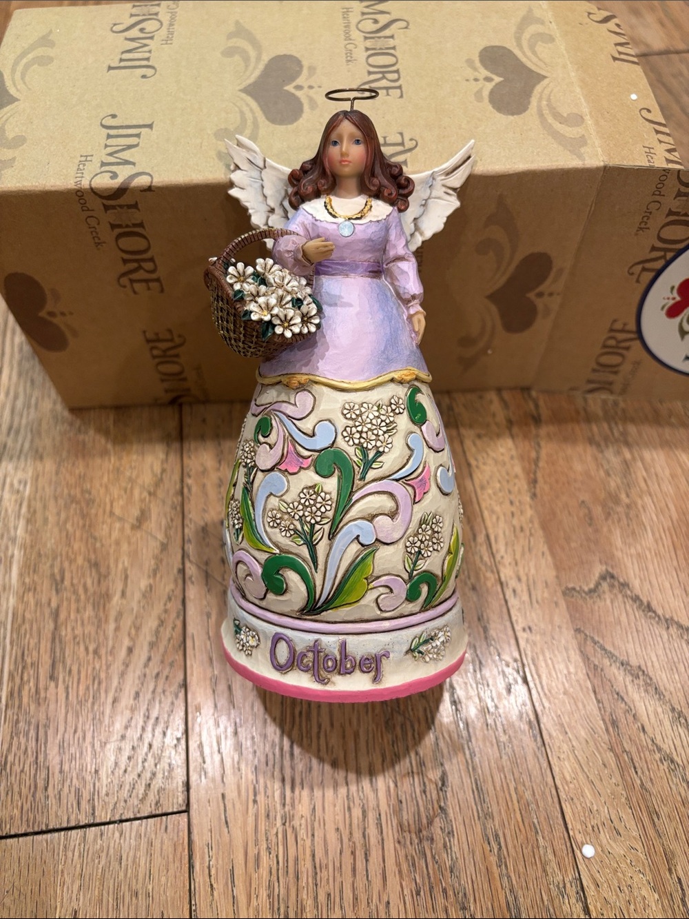 Jim Shore October Angel Figurine in Lavender, Cream and Pink